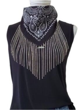 Rhinestone Fringe Paisley Bandana NWT